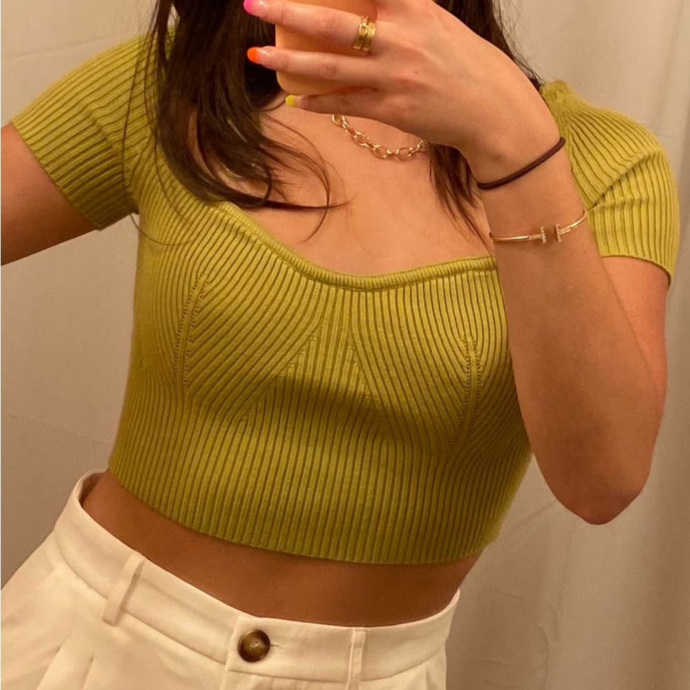 Light Green Ribbed Corset Top - Picture 2 of 2